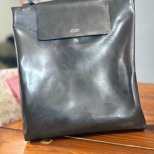 Vintage 80s JOOP! Claudio glossy black leather flap closure bag